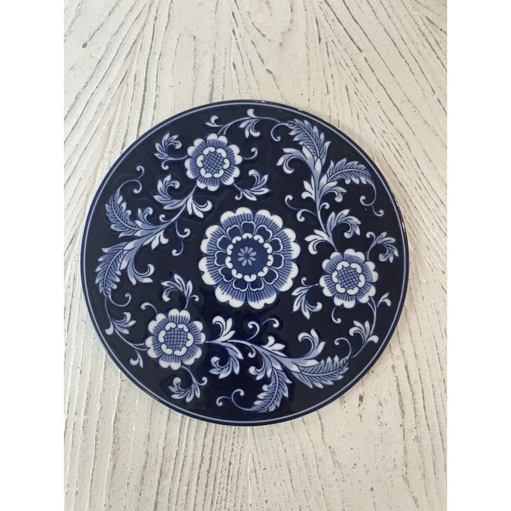 Vtg Pier 1 Mandarin Cobalt Blue White Floral Porcelain 8.25